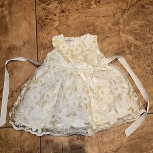 Elegant White and Gold Floral Baby Dress